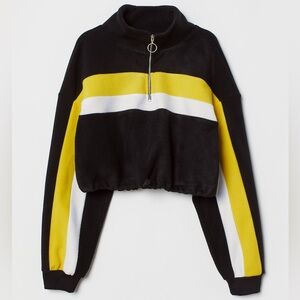 H&M Black and Yellow Cropped Fleece Sweater